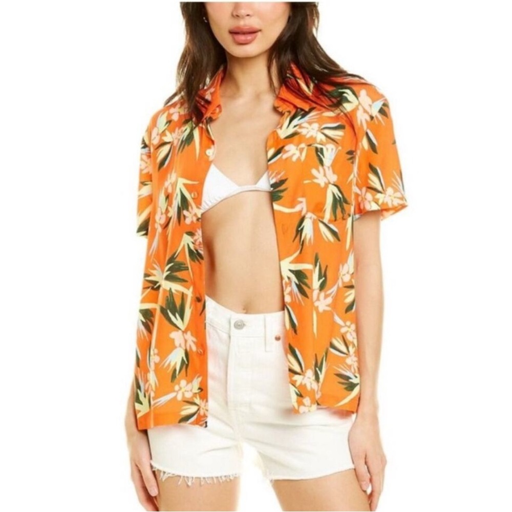 Solid & Striped The Cabana Shirt Small Vida Floral Orange Tropical Hawaiian